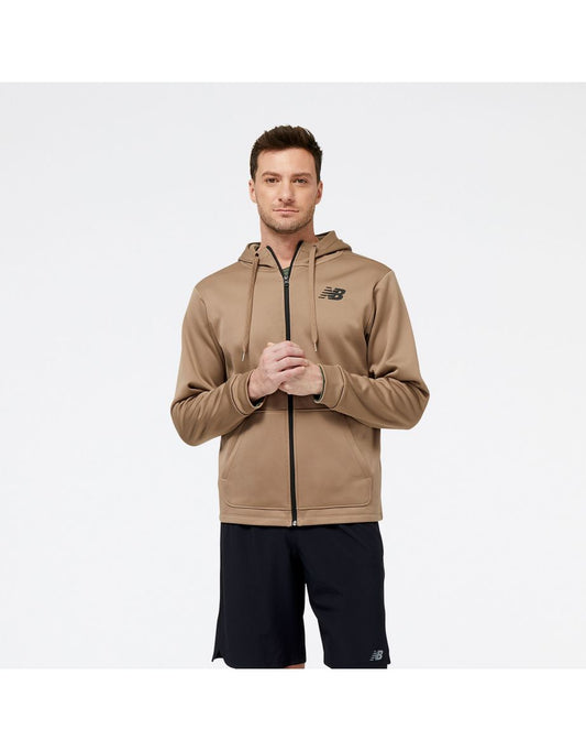 Moletom com capuz e zíper para homens New Balance Tenacity Performance Fleece Full-Zip - Marrom