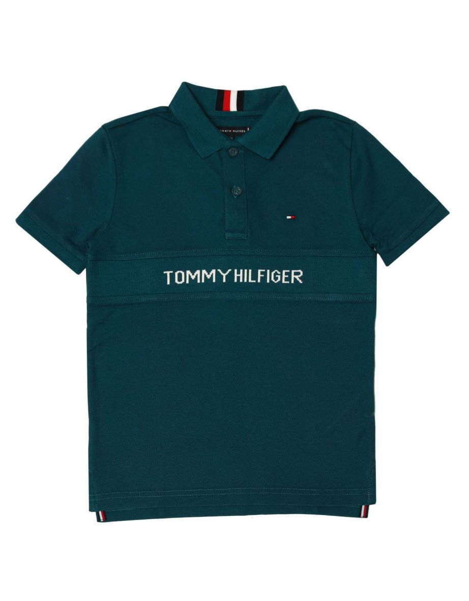 Boy's Tommy Hilfiger Junior Jacquard Logo Polo Shirt - Blue