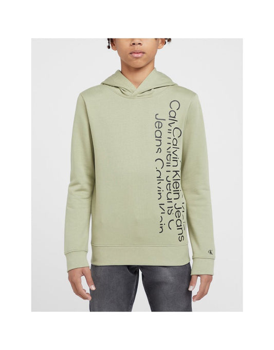 Felpa con cappuccio Calvin Klein Boys' Green Repeat Logo
