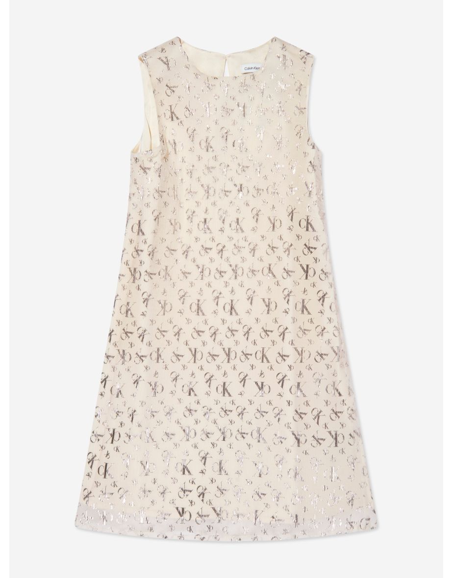 Vestito da bambina con stampa metallizzata beige