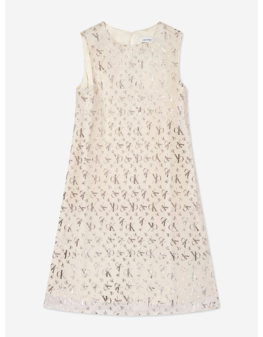 Vestido Bege Metallic All-Over Print para meninas