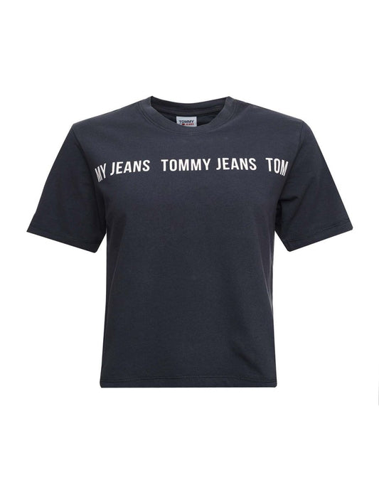 Maglietta Tommy Hilfiger Boxy Crop Tape Donna - Blu