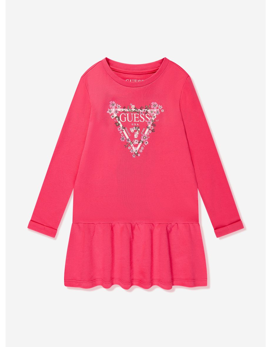 Vestito in jersey con stampa logo rosa per bambina
