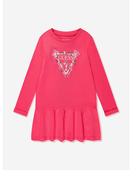 Vestito in jersey con stampa logo rosa per bambina
