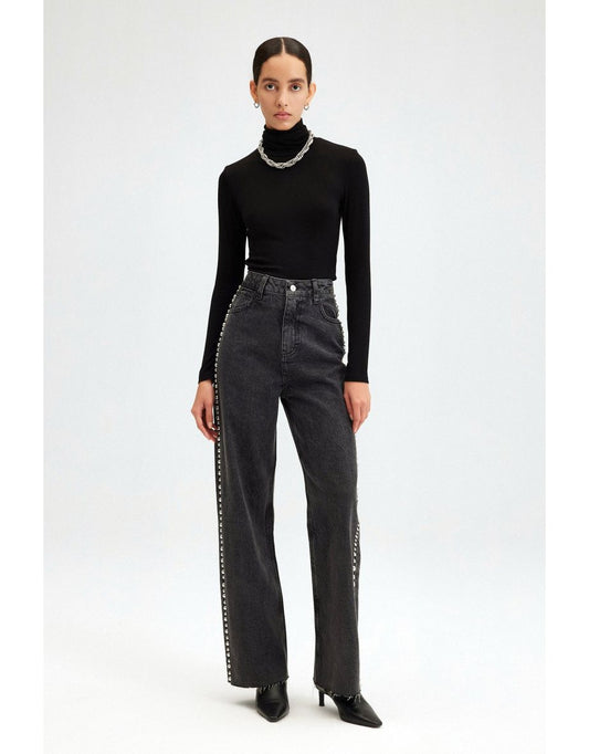 Pantaloni in denim a vita alta e gamba larga