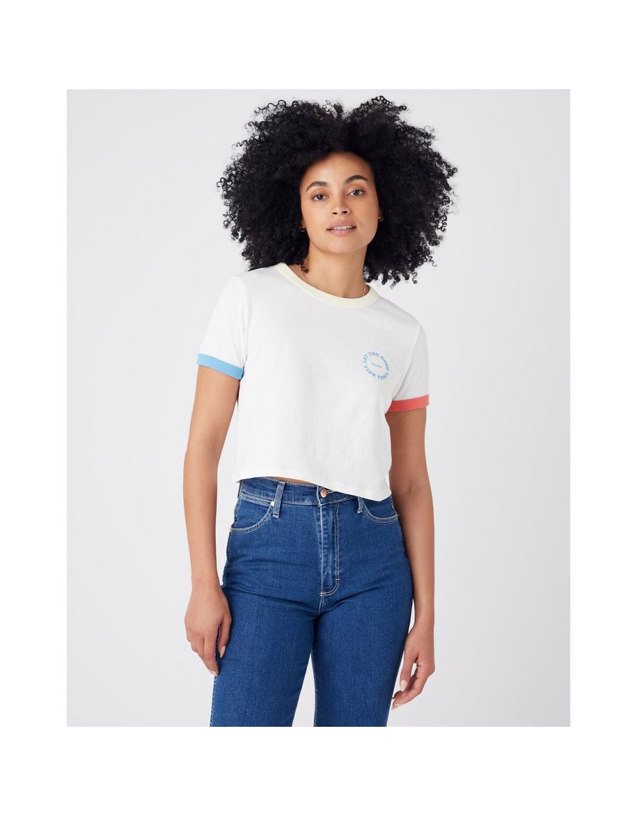 Camiseta corta de algodón con eslogan estampado y mangas cortas