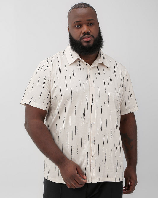 Camisa masculina plus size de manga curta estampada bege - Allman By Riachuelo