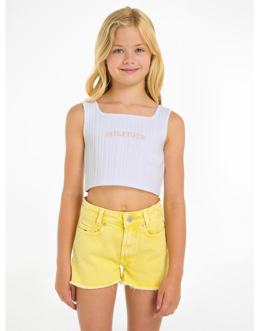 Top da bambina in maglia a coste bianca Monotype
