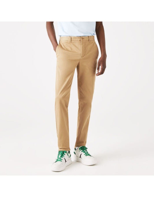 Pantaloni chino Lacoste Slim Fit Stretch in cotone color crema da uomo