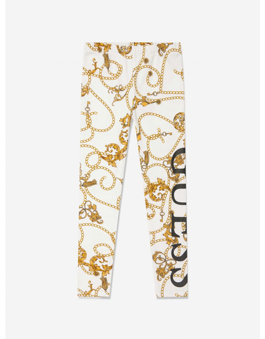 Leggings da bambina con stampa a catena dorata