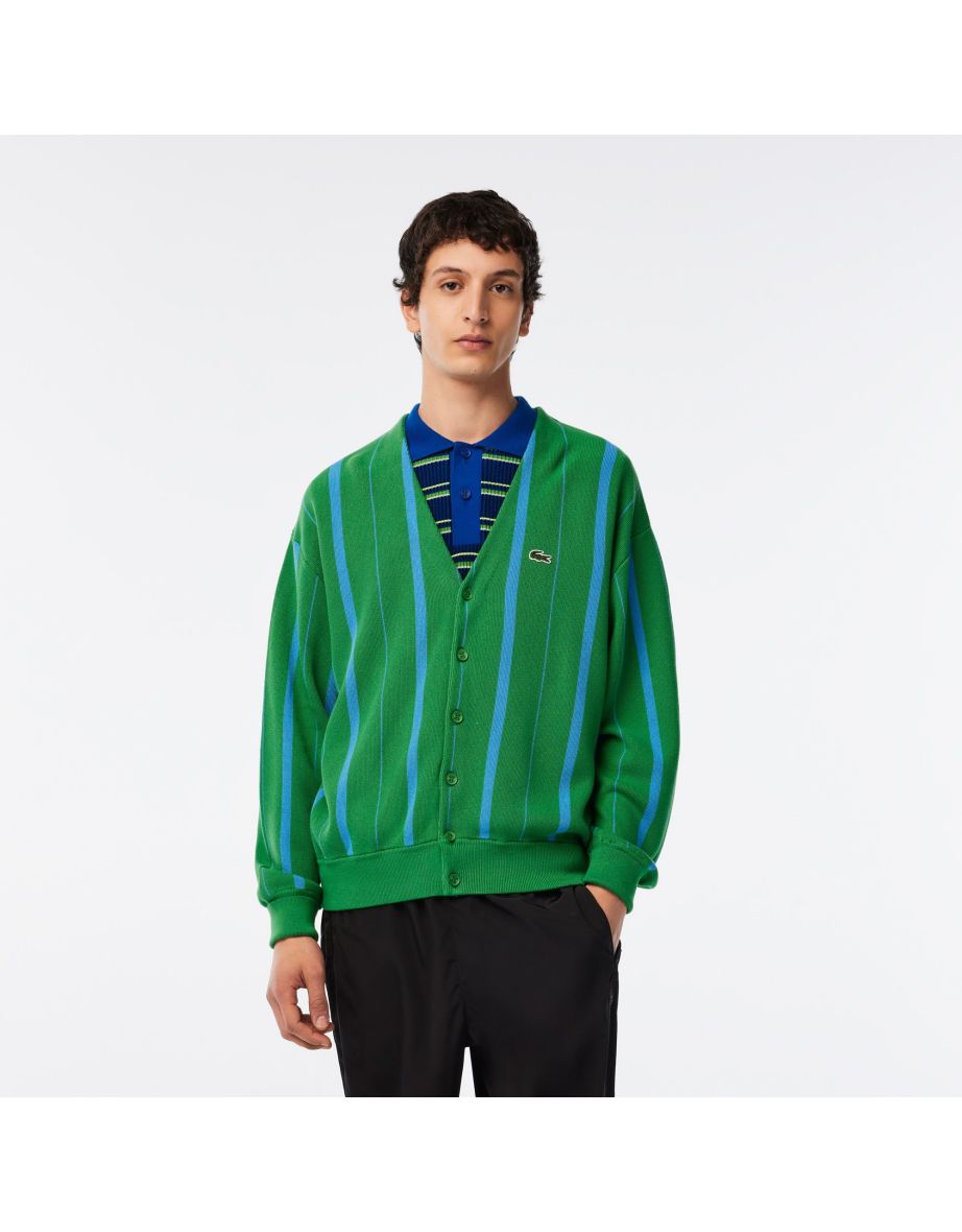 Cardigan Lacoste da uomo con scollo a V in cotone organico - Verde