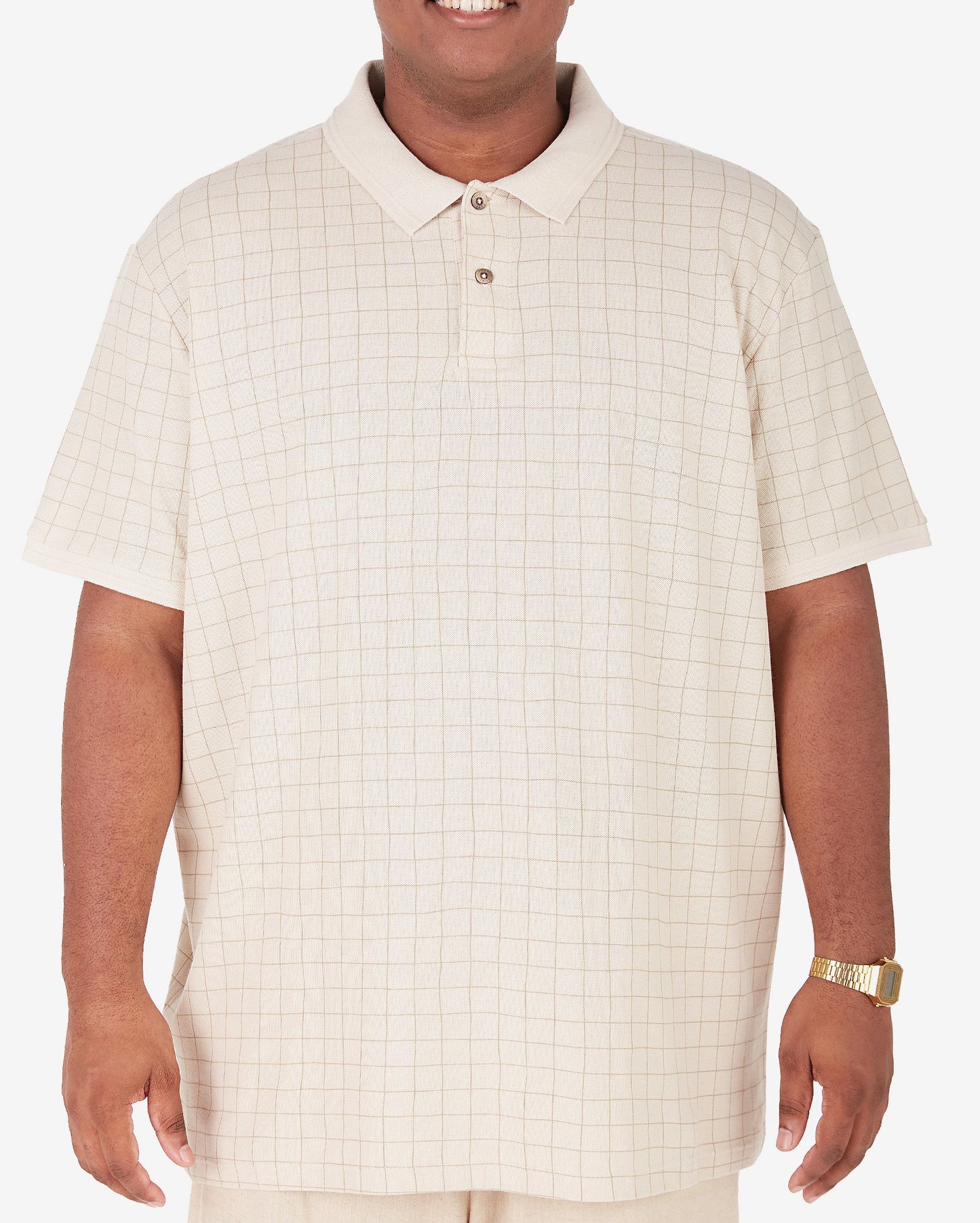 Men's Plus Size Short Sleeve Beige Grid Polo Shirt by Allman for Riachuelo