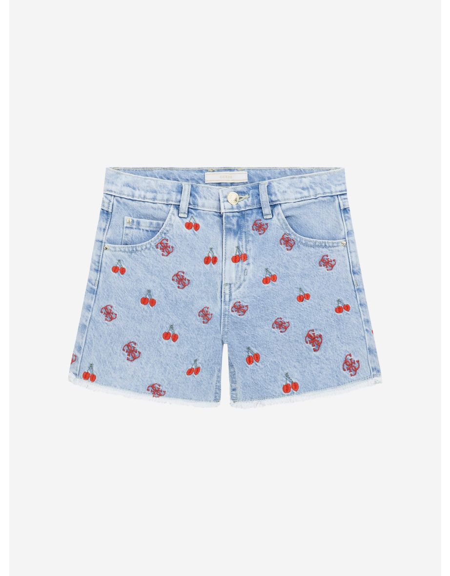 Pantaloncini di jeans ricamati blu da bambina