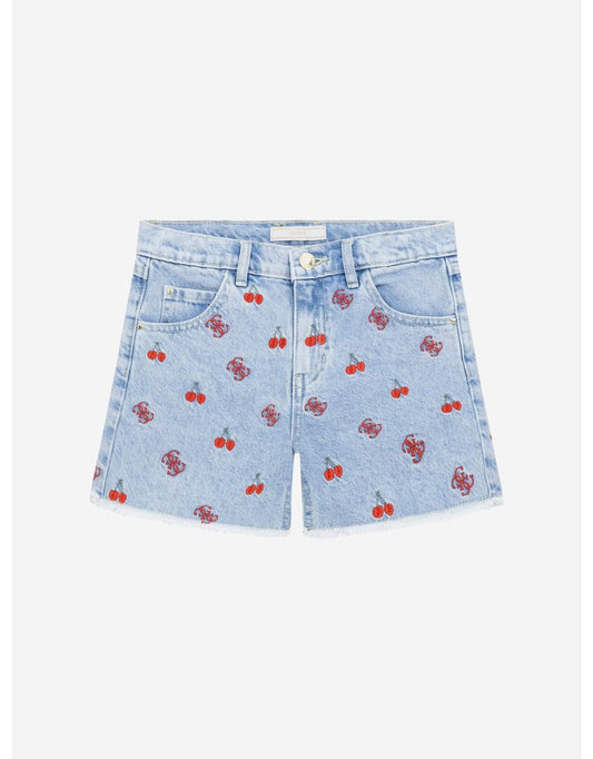 Pantaloncini di jeans ricamati blu da bambina