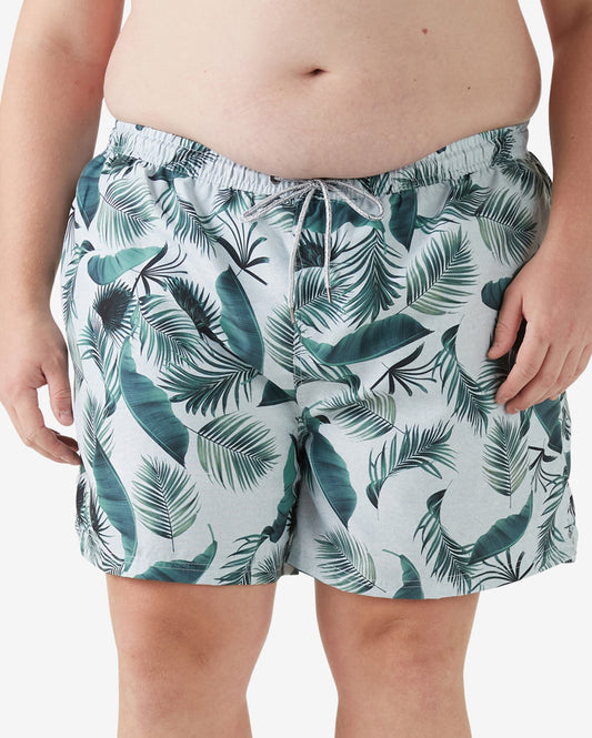 Pantaloncini da bagno Plus Size verde scuro con stampa a foglie da uomo