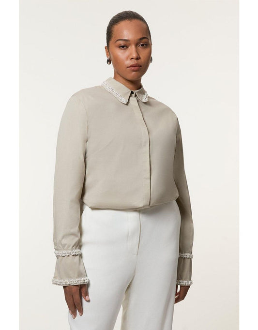 Camicia in cotone plus size con rifiniture in perle