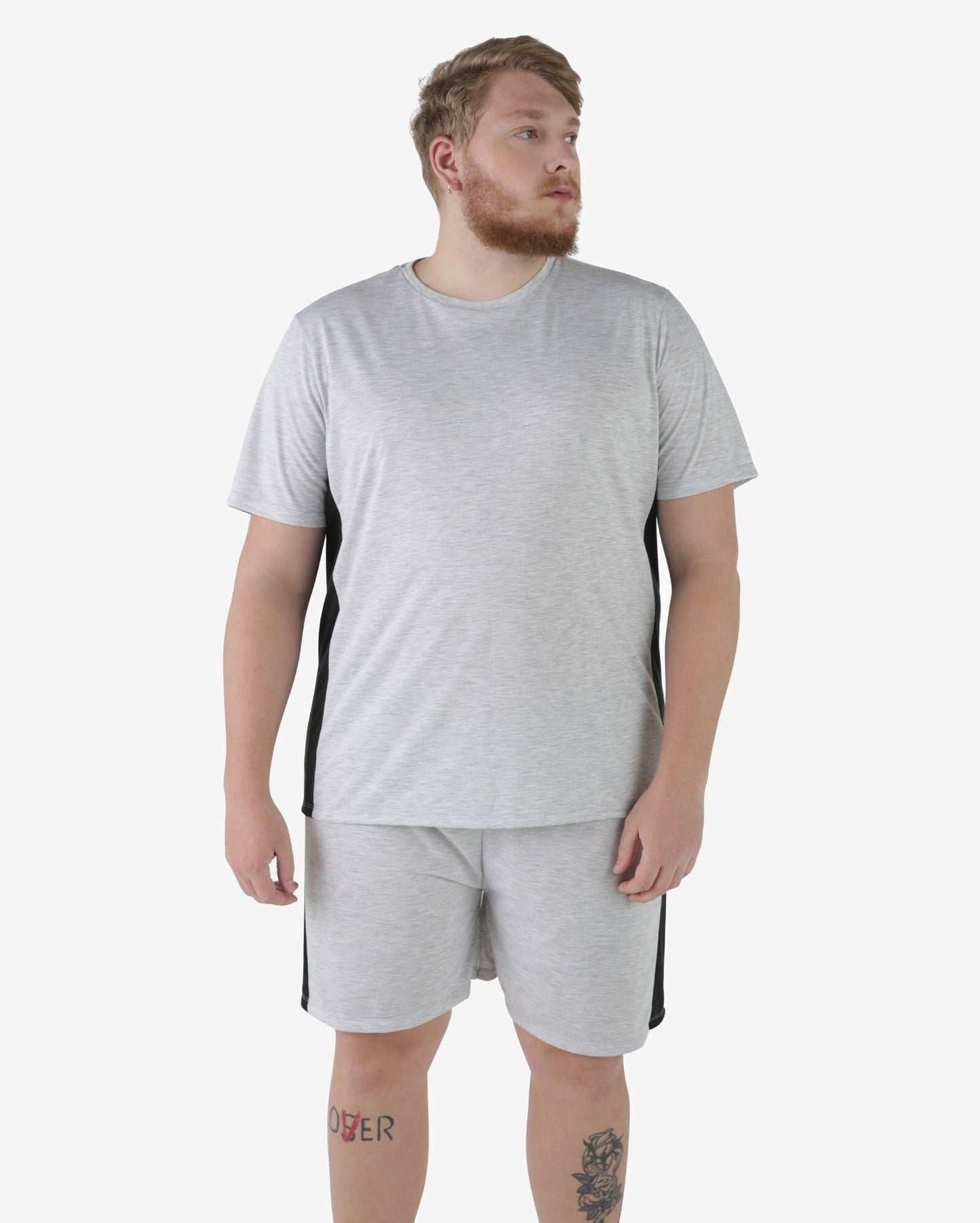 Pigiama corto Plus Size con banda laterale in grigio Heather