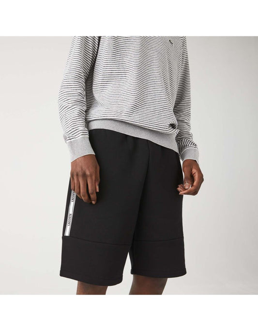 Pantaloncini Lacoste da uomo in cotone morbido con bande con marchio in nero