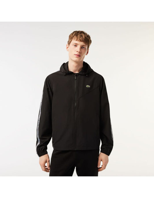 Jaqueta masculina Lacoste Track Jacket em preto, feita de poliéster reciclado