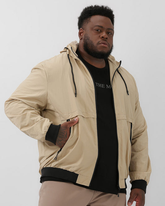 Chaqueta cortavientos talla grande para hombre en poliamida beige | Original Plus by Riachuelo