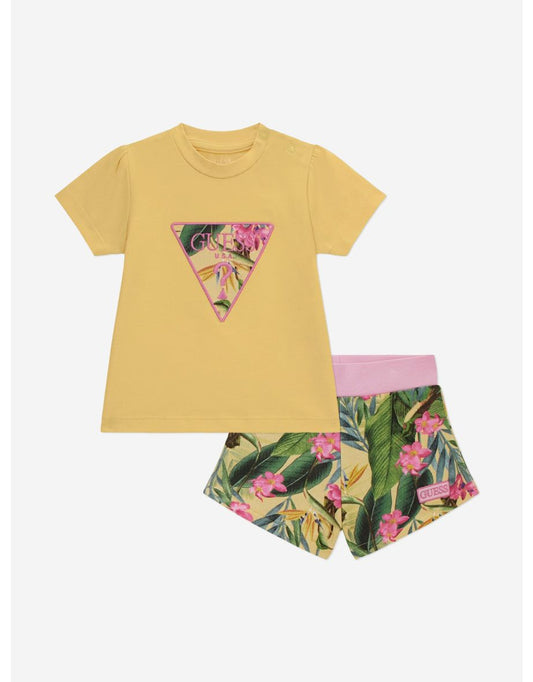 Set di pantaloncini gialli e floreali per bambine