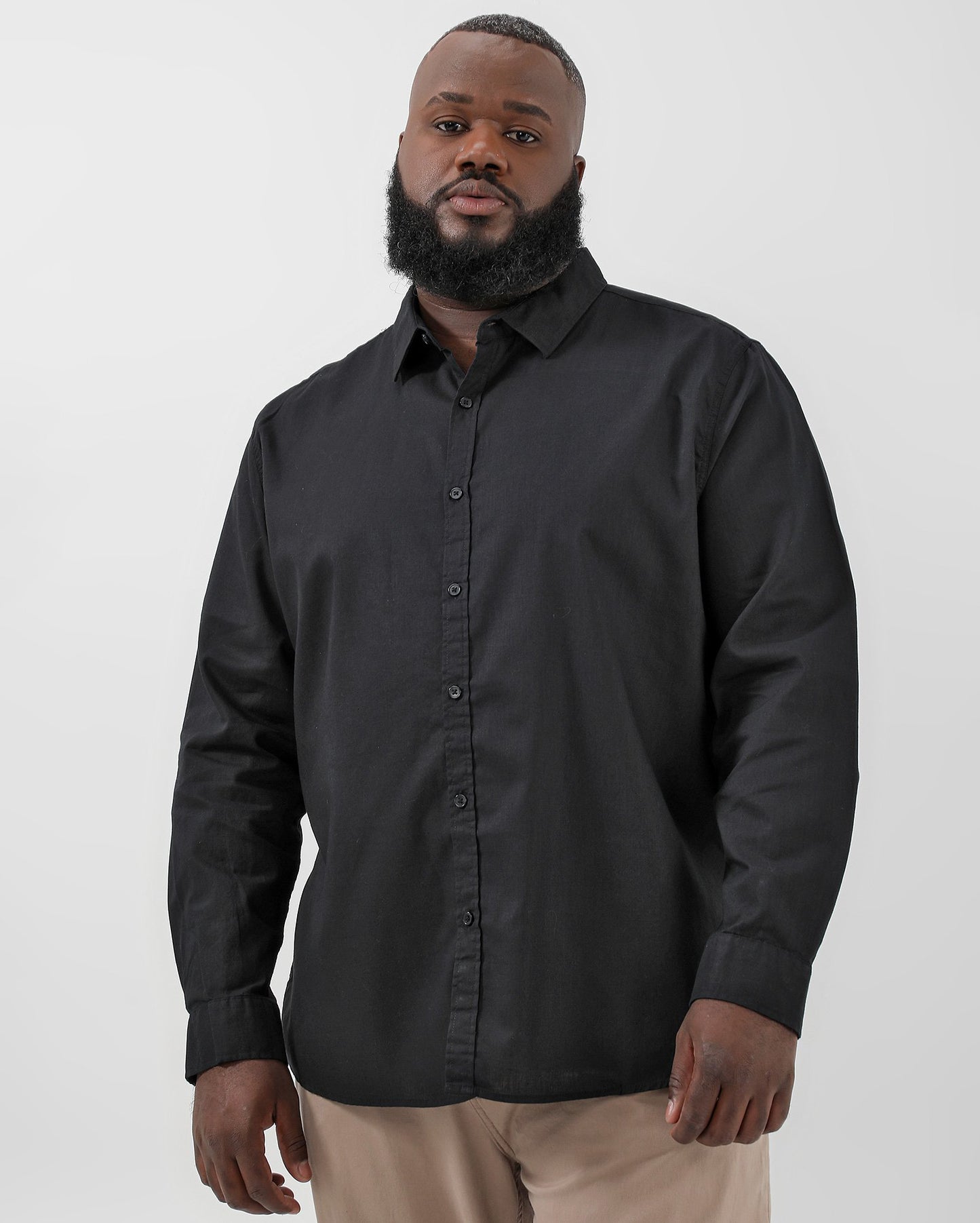 Men's Plus Size Beige and Black Viscolinen Shirt - Original Plus by Riachuelo