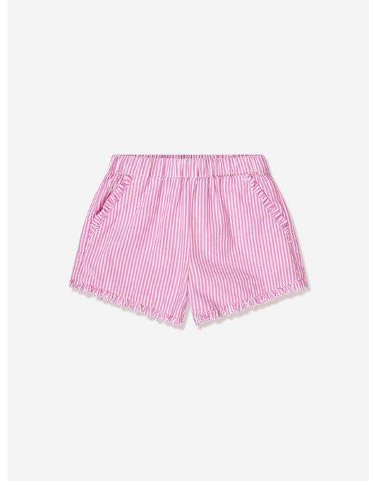 Pantaloncini da bambina con volant a righe rosa