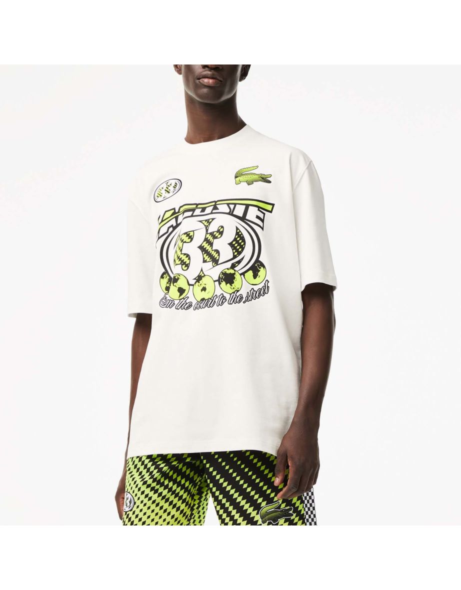 Camiseta masculina Lacoste Loose Fit Cotton Jersey Printed T-Shirt em creme