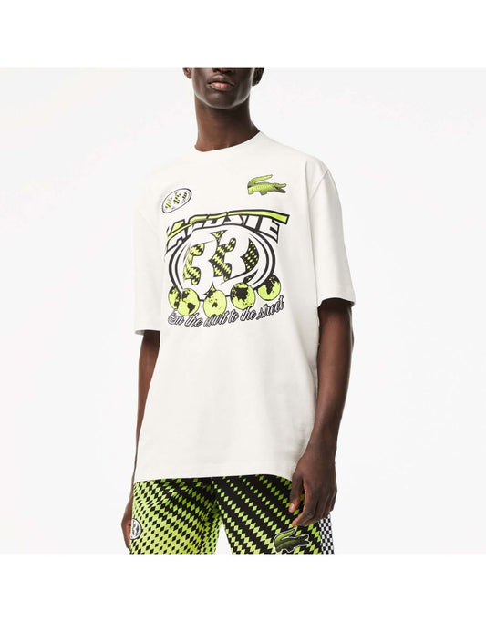 Camiseta masculina Lacoste Loose Fit Cotton Jersey Printed T-Shirt em creme