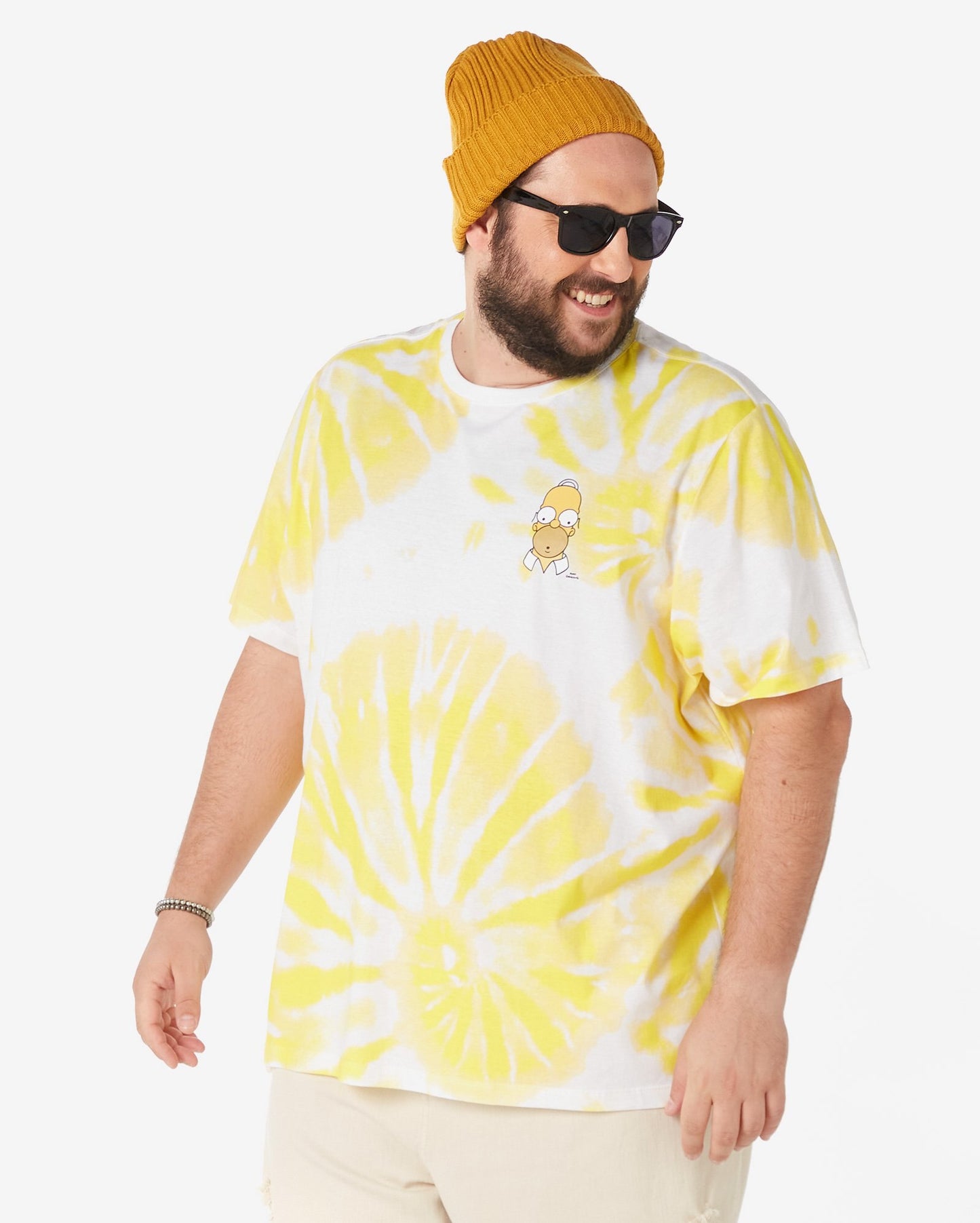 Camiseta masculina de manga curta Plus Size The Simpsons Tie Dye Amarelo/Branco