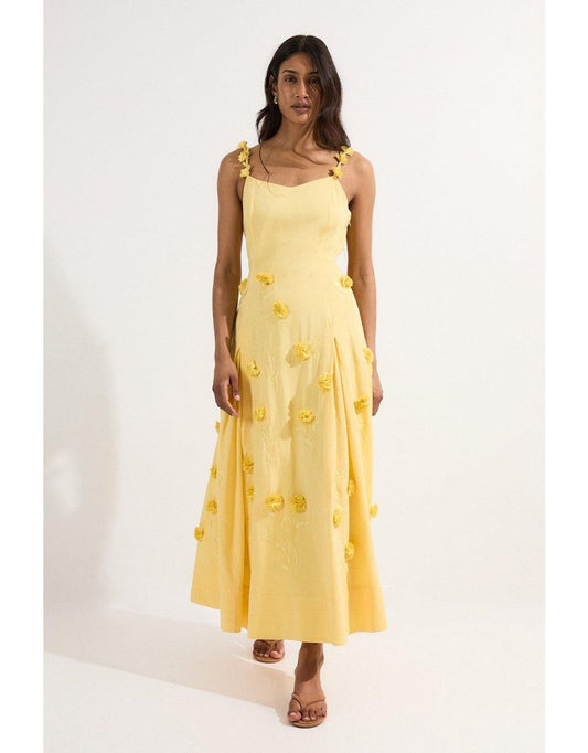 Vestido Midaxi de tecido com alças e apliques de algodão