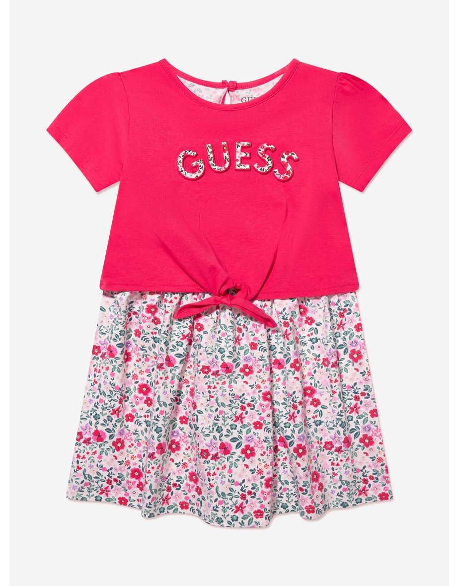 Vestito rosso con logo floreale da bambina