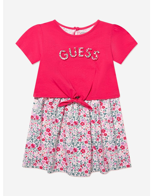 Vestito rosso con logo floreale da bambina