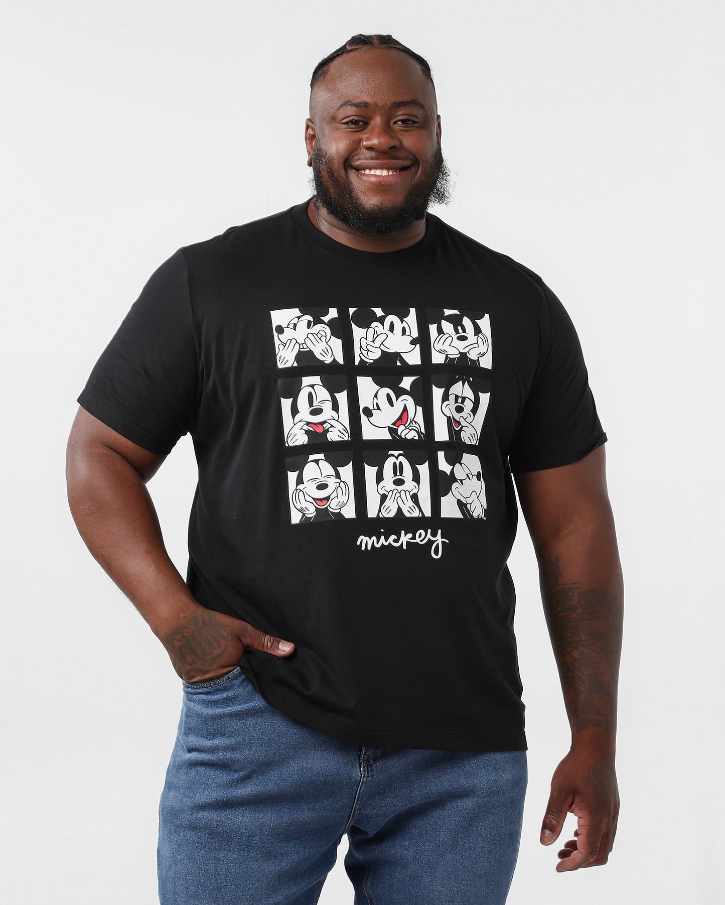 Camiseta masculina plus size Mickey Reactions preta | Disney