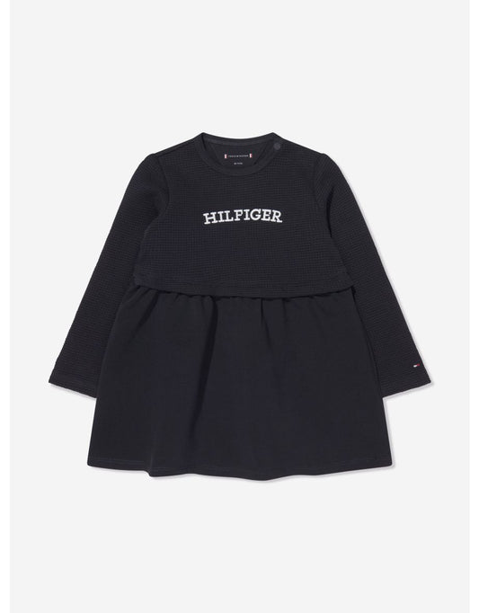 Vestido monotipo curvado azul marino para bebé niña