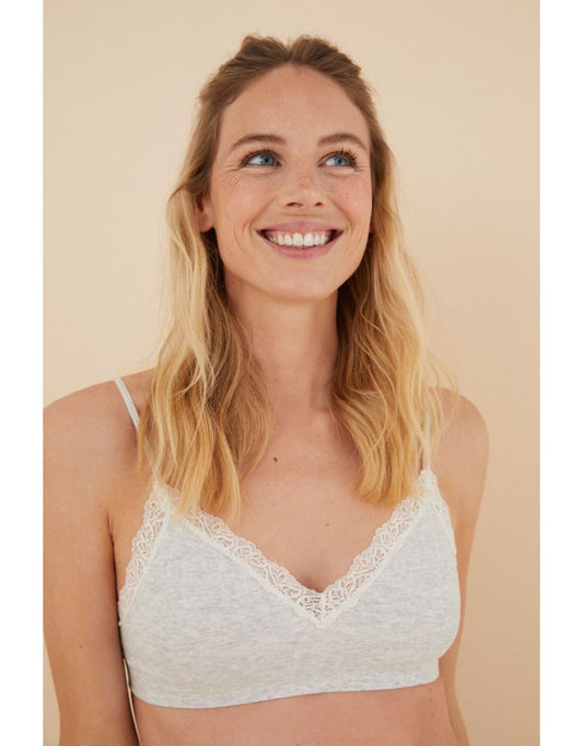 Reggiseno grigio in cotone e pizzo