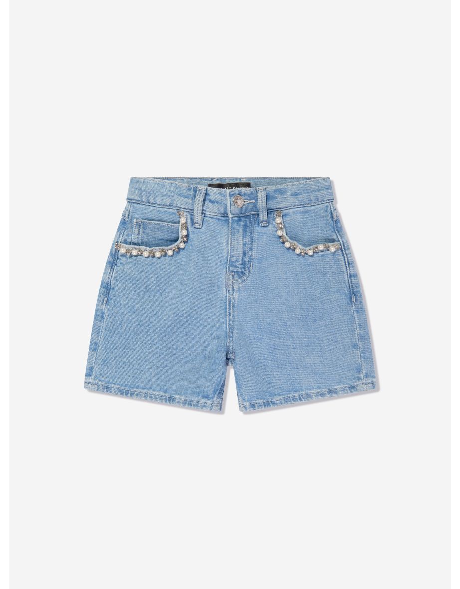 Pantaloncini di jeans con perline blu da bambina