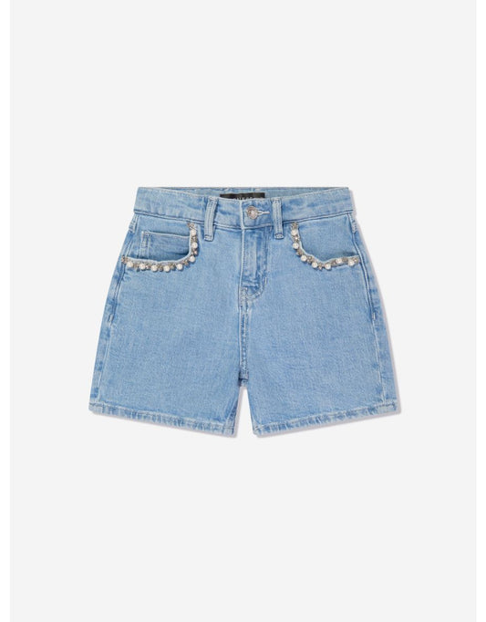 Pantaloncini di jeans con perline blu da bambina