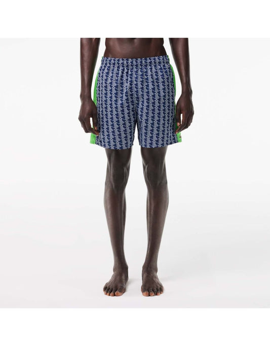 Calção de banho masculino com estampa de monograma de comprimento médio Lacoste em cores sortidas