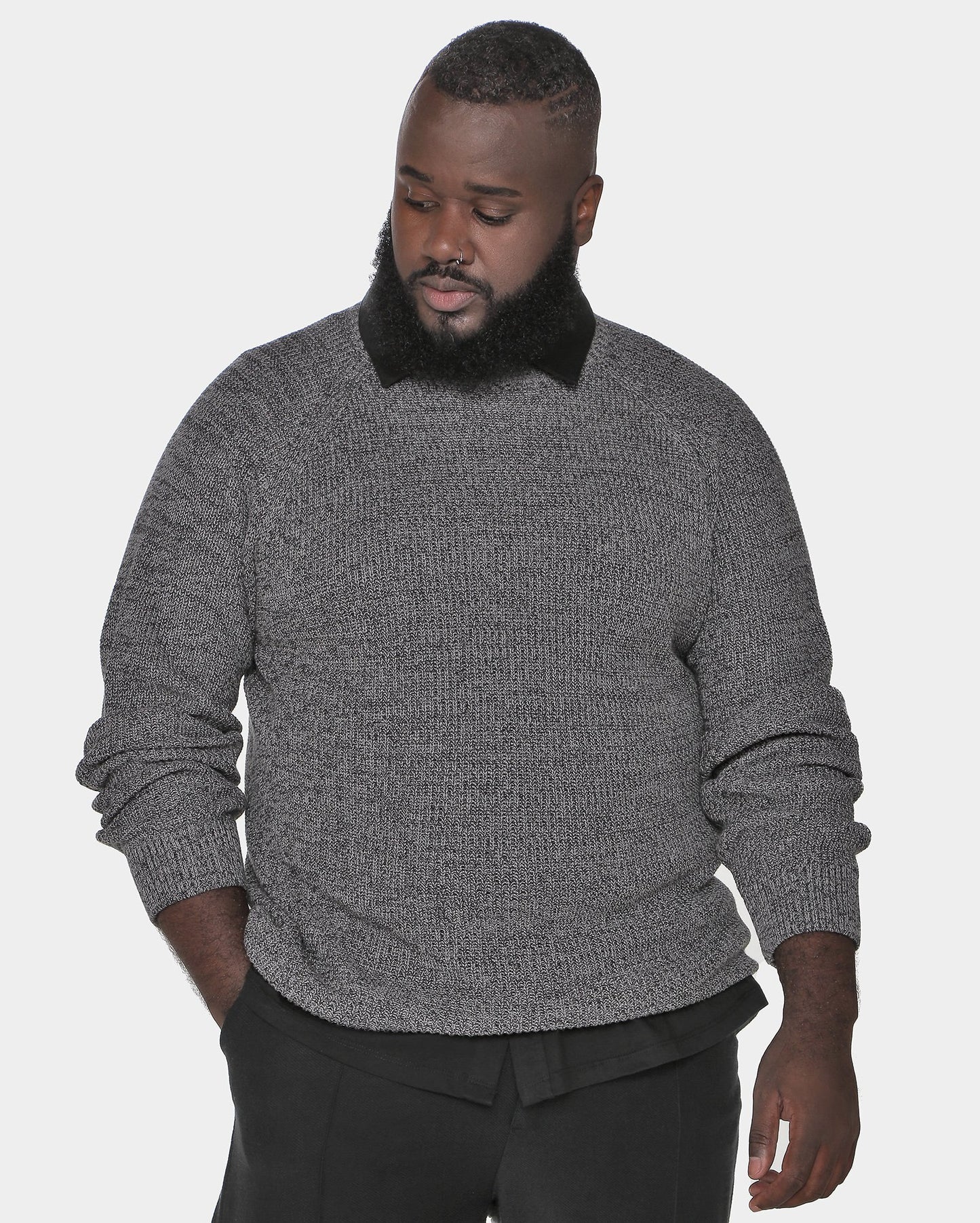 Men's Plus Size Gray Knit Long Sleeve Sweater by Allman for Riachuelo