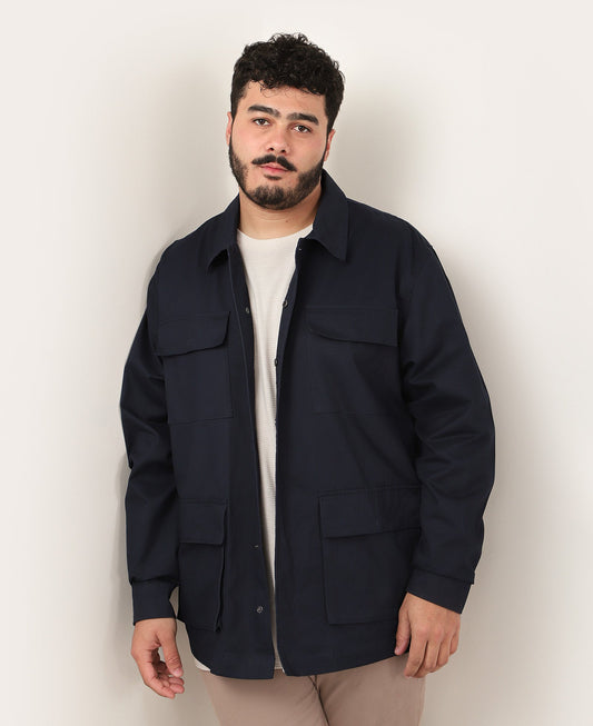 Blusa masculina Plus Size Cargo Pocket Overshirt em azul | Original Plus da Riachuelo