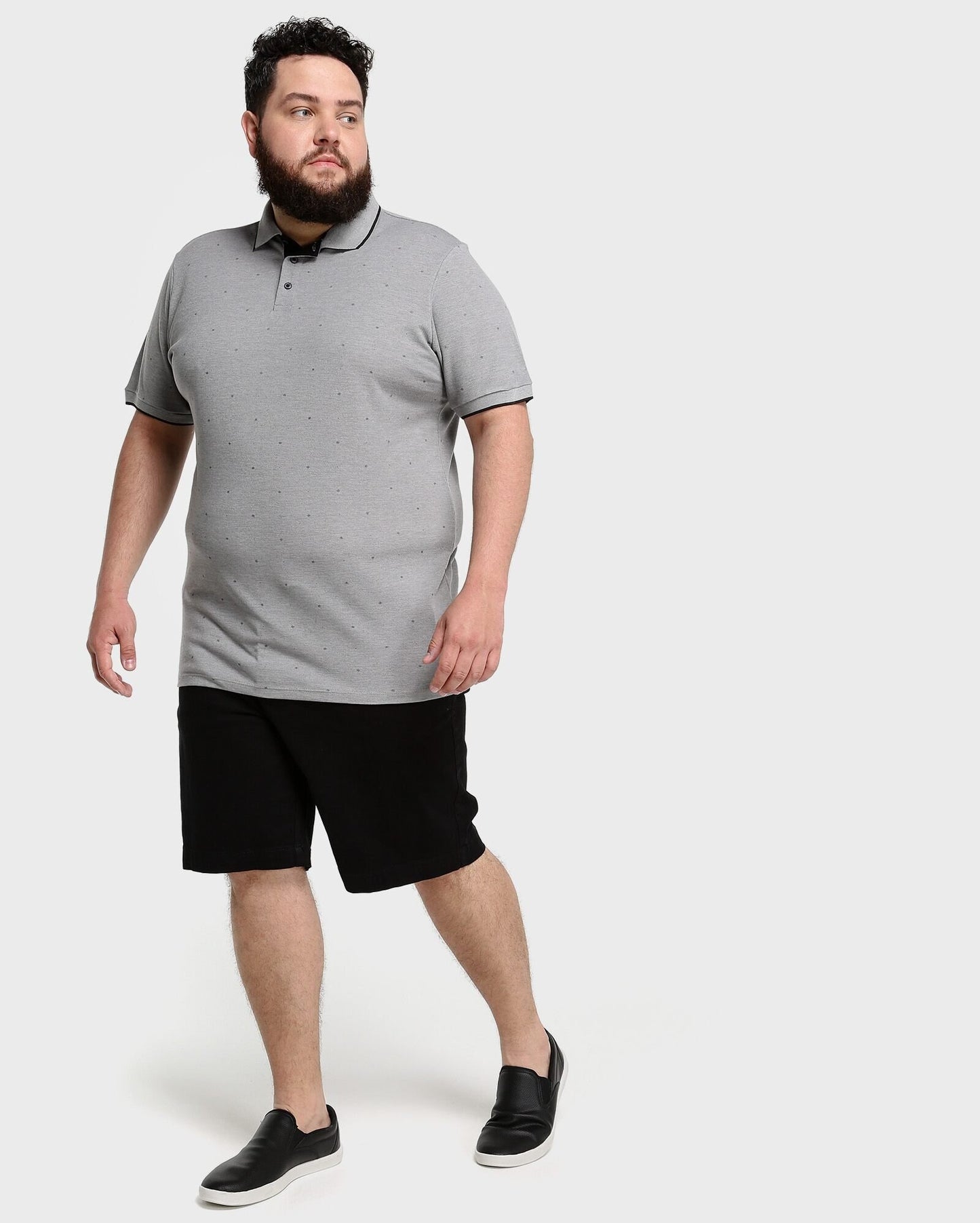 Camisa polo Plus Size Mini Print - Cinza