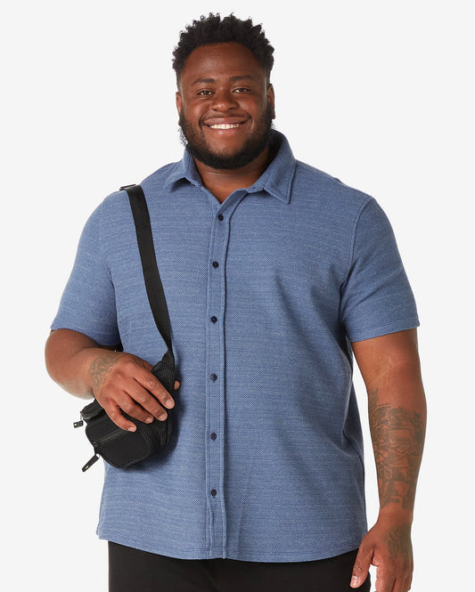 Men's Plus Size Short Sleeve Sport Collar Button-Up Shirt in Petrol Blue - Allman by Riachuelo