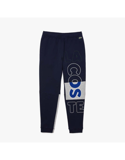 Joggers Lacoste Heritage Distressed Branding in cotone e pile da uomo in blu