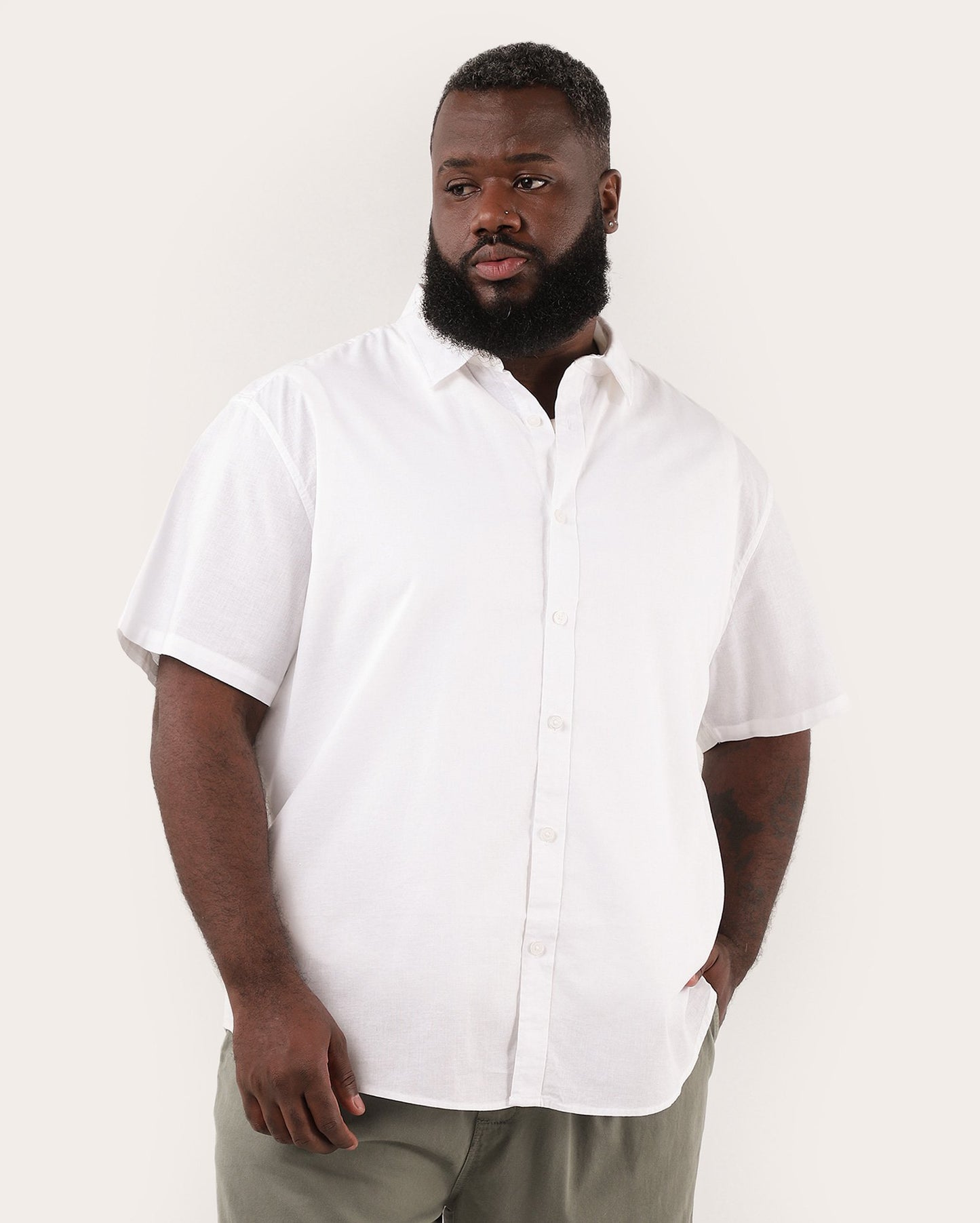Camisa de linho regular plus size masculina - Branca | Original Plus By Riachuelo