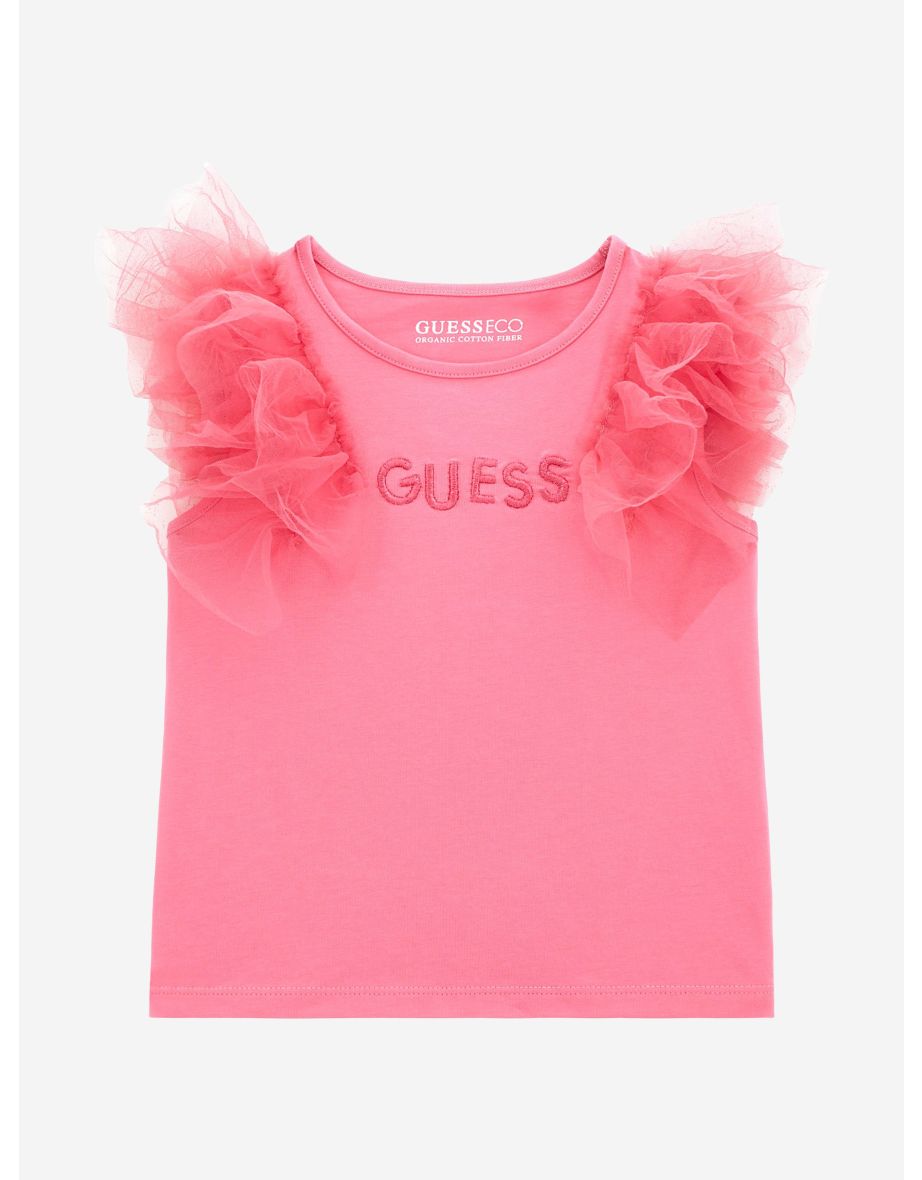 Camiseta rosa de niña con adornos de tul