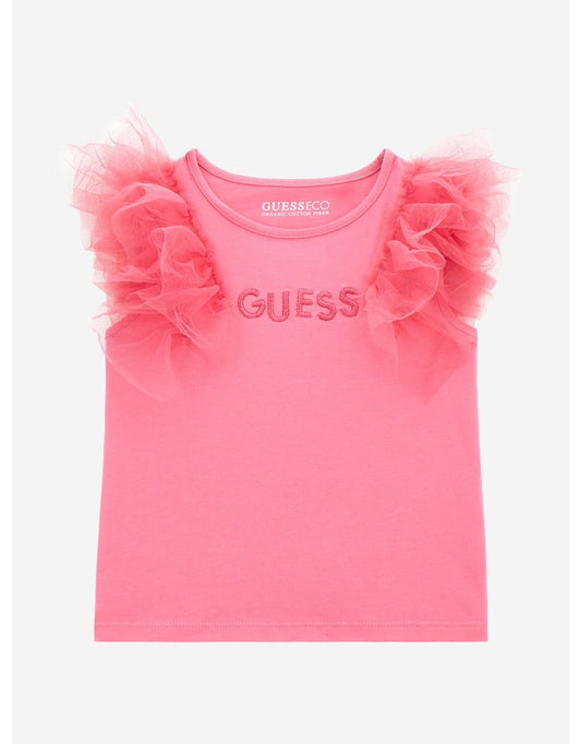 Camiseta rosa de niña con adornos de tul