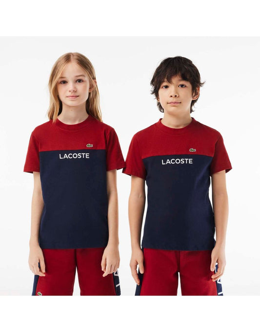 Camiseta de chico Lacoste Juniors Colorblock de punto de algodón orgánico en naranja