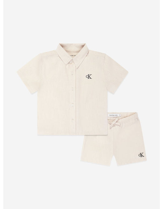 Conjunto de pantalón corto en mezcla de lino para bebé Calvin Klein Baby en beige