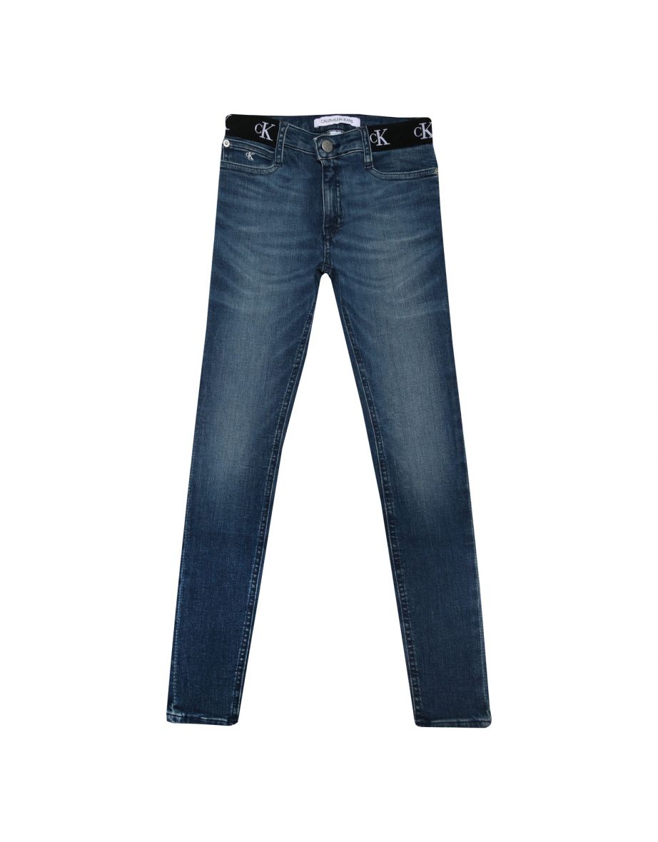 Jeans skinny da bambina Calvin Klein in blu